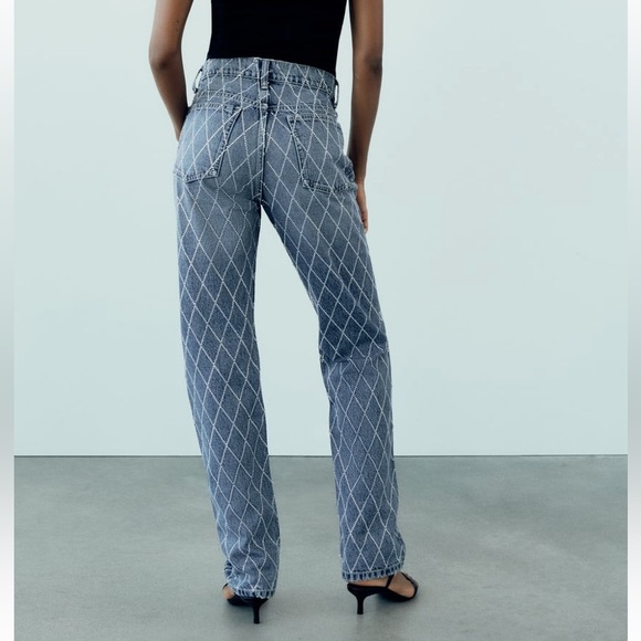 Zara TRF MID RISE RHINESTONE JEANS - Picture 5 of 9